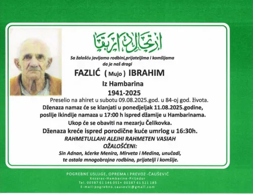 Na ahiret preselio FAZLIĆ (Mujo) IBRAHIM | Cazin.NET