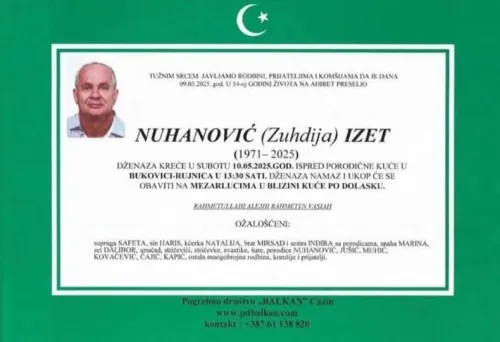 Na ahiret preselio Nuhanović (Zuhdija) Izet