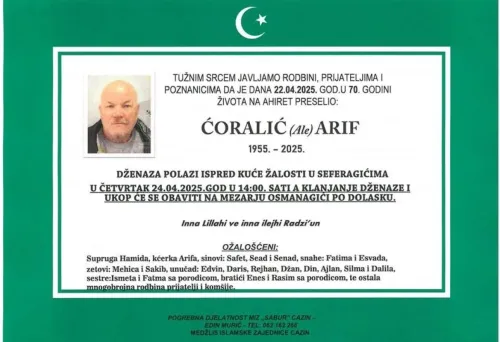 Na Ahiret preselio Ćoralić (Ale) Arif