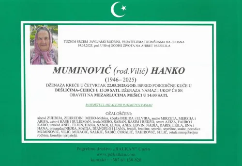 Na ahiret preselila MUMINOVIĆ (rođ. Vilić) HANKO
