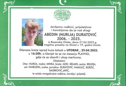 Na ahiret preselio ABEDIN (NURIJA) DURATOVIĆ