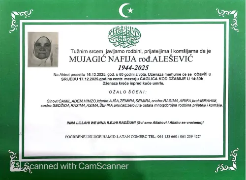 Na Ahiret preselila Mujagić Nafija, rođ. Ale&scaron;ević | Cazin.NET