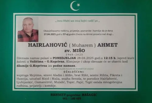 Na ahiret preselio Hairlahović (Muharem) Ahmet zv. MI&Scaron;O